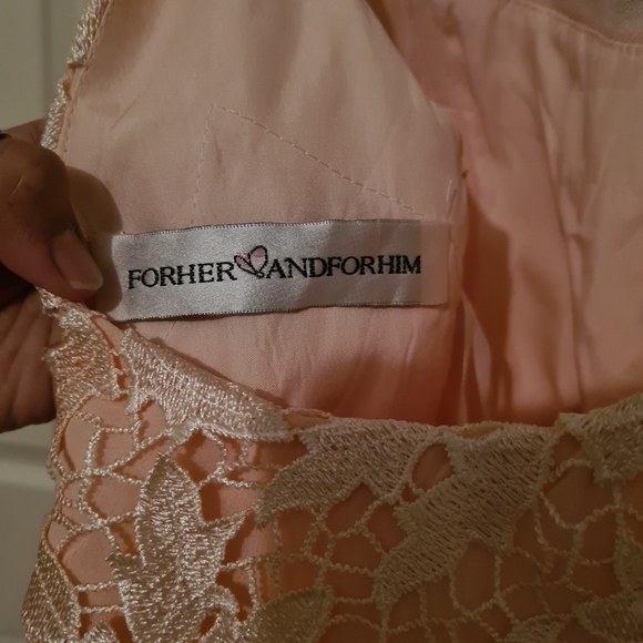 FORHER ANDFORHIM 8 Peach Embroidered Floral Lace Chest Formal Maxi Midi Dress - Picture 5 of 9